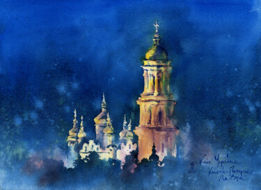 Painting titled ""Evening Kiev. Kiev…" by Ksenia Selianko, Original Artwork, Watercolor