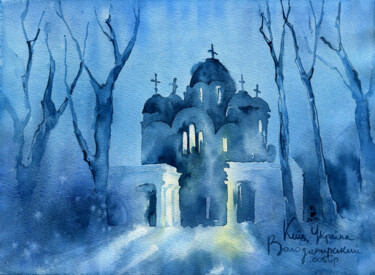 Peinture intitulée ""Evening Kyiv. Vlad…" par Ksenia Selianko, Œuvre d'art originale, Aquarelle