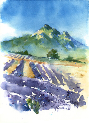 Картина под названием "Lavender fields in…" - Ksenia Selianko, Подлинное произведение искусства, Акварель