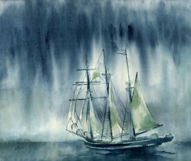 Malerei mit dem Titel ""The storm will die…" von Ksenia Selianko, Original-Kunstwerk, Aquarell