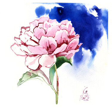 Pintura intitulada ""Peony flower"" por Ksenia Selianko, Obras de arte originais, Aquarela