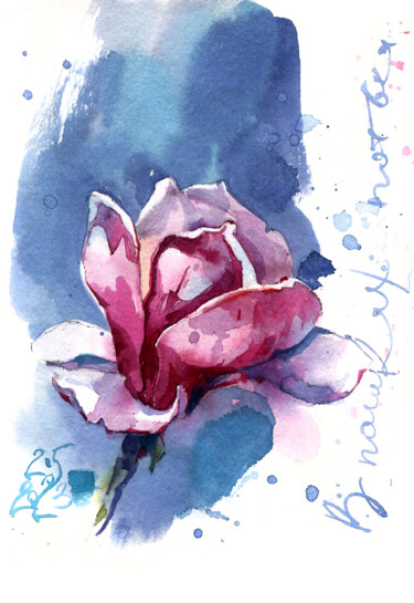 Malerei mit dem Titel ""Pink Magnolia"" von Ksenia Selianko, Original-Kunstwerk, Aquarell
