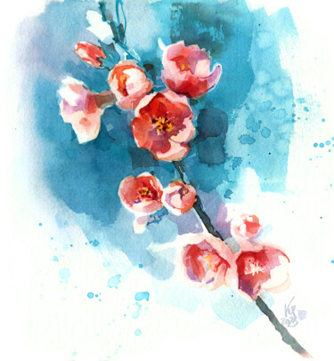 Schilderij getiteld ""Spring. Blooming q…" door Ksenia Selianko, Origineel Kunstwerk, Aquarel