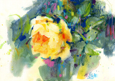 Schilderij getiteld ""Golden Rose"" door Ksenia Selianko, Origineel Kunstwerk, Aquarel