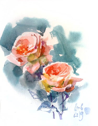 Malarstwo zatytułowany „"Garden roses"” autorstwa Ksenia Selianko, Oryginalna praca, Akwarela
