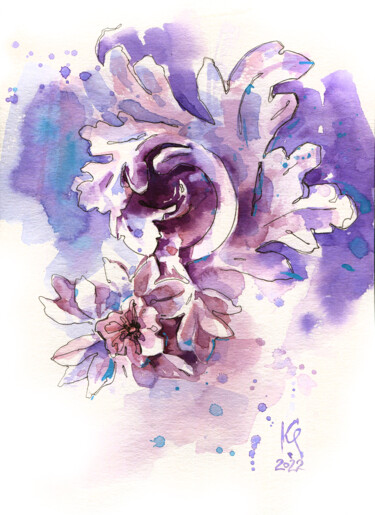 Painting titled "Sculpture flower an…" by Ksenia Selianko, Original Artwork, Watercolor