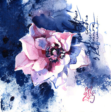 Painting titled ""Anemone. Letters f…" by Ksenia Selianko, Original Artwork, Watercolor