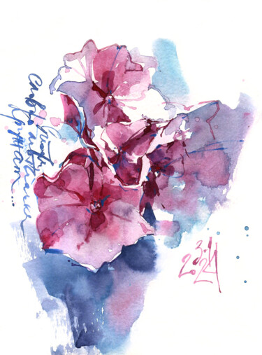 Pintura intitulada ""Hydrangea. Pink Bu…" por Ksenia Selianko, Obras de arte originais, Aquarela