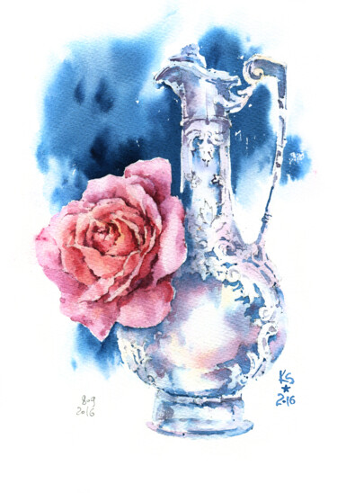 Peinture intitulée ""Silver" watercolou…" par Ksenia Selianko, Œuvre d'art originale, Aquarelle