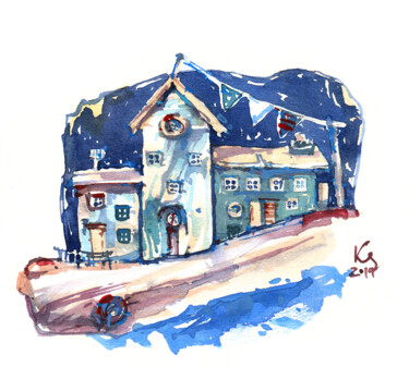 绘画 标题为“"Coastal lodges" wa…” 由Ksenia Selianko, 原创艺术品, 水彩
