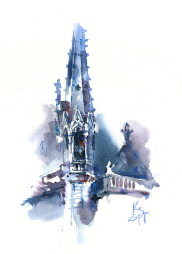 Painting titled ""The Gothic Tower o…" by Ksenia Selianko, Original Artwork, Watercolor