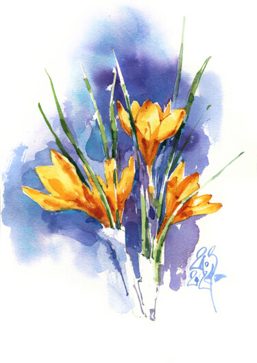 Painting titled ""Fiery" spring flow…" by Ksenia Selianko, Original Artwork, Watercolor