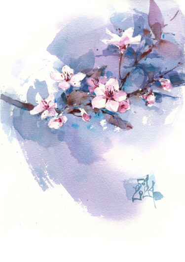 Pintura intitulada ""Spring Rains" bloo…" por Ksenia Selianko, Obras de arte originais, Aquarela