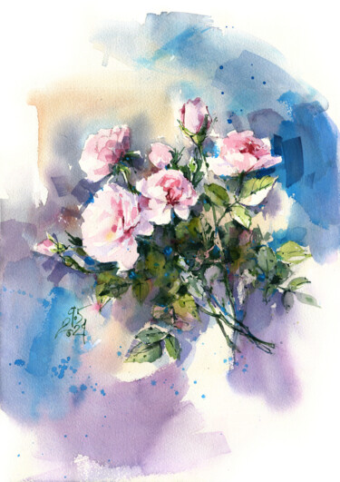 Картина под названием "bouquet of delicate…" - Ksenia Selianko, Подлинное произведение искусства, Акварель
