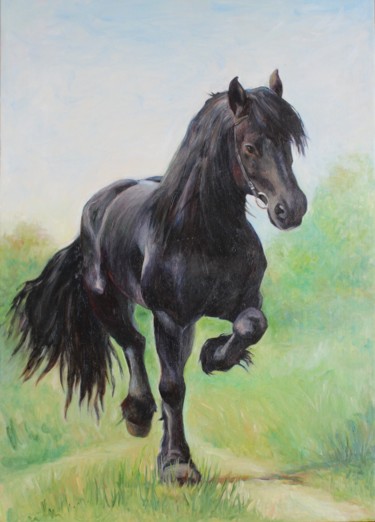 Painting titled "STEED III. ANIMALIS…" by Ksenia Shilova, Original Artwork, Oil Mounted on Wood Stretcher frame