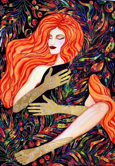 Картина под названием "I am hugging this w…" - Ksenia Lisitsyna, Подлинное произведение искусства, Акварель