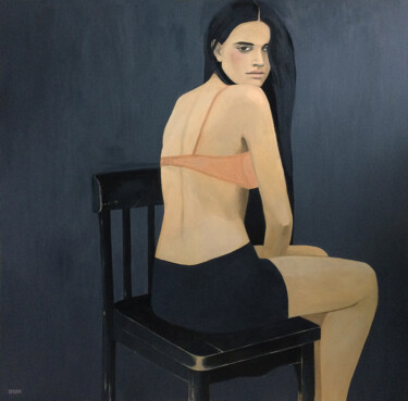 Картина под названием "Девочка на стуле. П…" - Ксения Берестова, Подлинное произведение искусства, Масло Установлен на Дерев…
