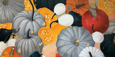 Painting titled "Pumpkin" by Kseniia Berestova, Original Artwork, Oil Mounted on Wood Stretcher frame