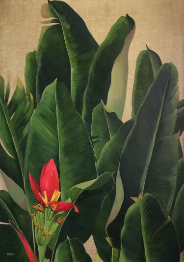 Painting titled "Banana leaves" by Kseniia Berestova, Original Artwork, Oil
