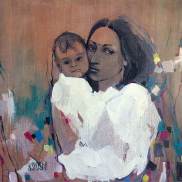 Painting titled "mum" by Kseniia Berestova, Original Artwork, Oil Mounted on Wood Stretcher frame