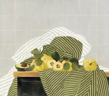 Картина под названием "Quince and avocado.…" - Ксения Берестова, Подлинное произведение искусства, Масло Установлен на Дерев…