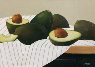 Painting titled "Avocado" by Kseniia Berestova, Original Artwork, Oil Mounted on Wood Stretcher frame