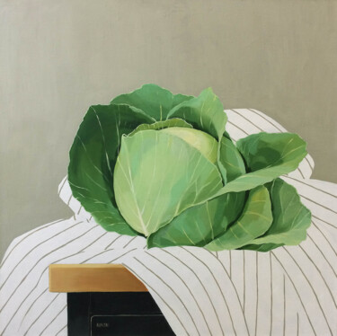 Painting titled "Cabbage" by Kseniia Berestova, Original Artwork, Oil Mounted on Wood Stretcher frame