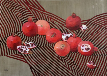 Painting titled "Silk and pomegranat…" by Kseniia Berestova, Original Artwork, Oil Mounted on Wood Stretcher frame
