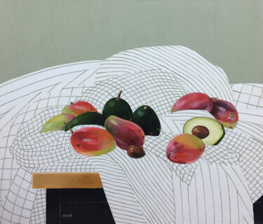 Painting titled "Mango and avocado.…" by Kseniia Berestova, Original Artwork, Oil Mounted on Wood Stretcher frame