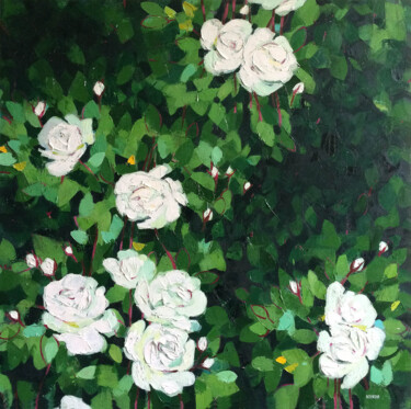 Картина под названием "Green Garden" - Ксения Берестова, Подлинное произведение искусства, Масло Установлен на Деревянная ра…