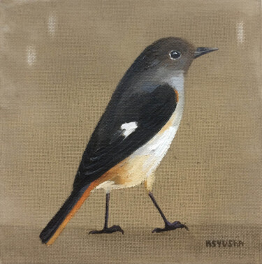 Painting titled "Little bird" by Kseniia Berestova, Original Artwork, Oil Mounted on Cardboard
