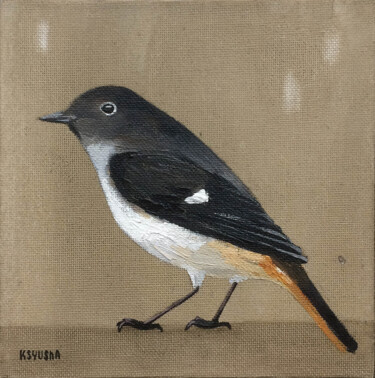 Painting titled "Little bird 3" by Kseniia Berestova, Original Artwork, Oil Mounted on Cardboard