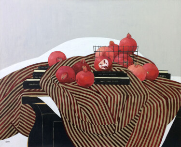 Peinture intitulée "Books, pomegranates…" par Kseniia Berestova, Œuvre d'art originale, Huile