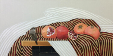Malerei mit dem Titel "Bird and pomegranat…" von Kseniia Berestova, Original-Kunstwerk, Öl Auf Keilrahmen aus Holz montiert