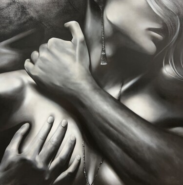 Drawing titled "b/w thinking about…" by Kseniia Eliseeva, Original Artwork, Oil Mounted on Aluminium