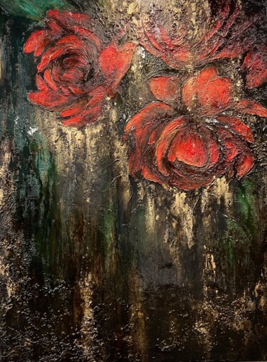 Painting titled "Red Peonies" by Kseniia Eliseeva, Original Artwork, Acrylic