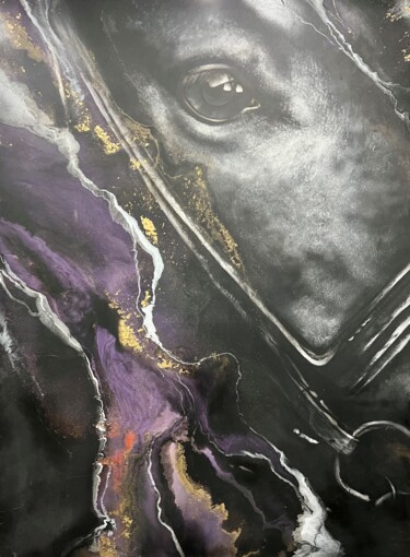 Malarstwo zatytułowany „Black Horse” autorstwa Kseniia Eliseeva, Oryginalna praca, Akryl