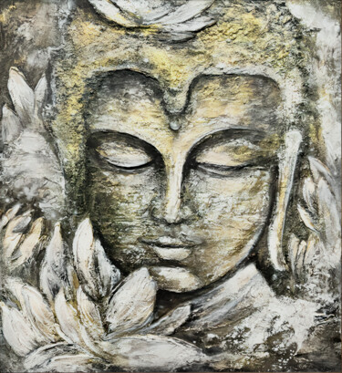 Malerei mit dem Titel "Buddha World" von Kseniia Eliseeva, Original-Kunstwerk, Acryl