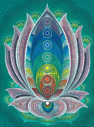 Ζωγραφική με τίτλο "7 Chakras in Lotus" από Kseniia Makliuchenko, Αυθεντικά έργα τέχνης, Ακρυλικό