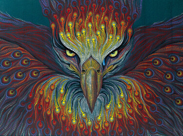 Peinture intitulée "Totem Power: Phoenix" par Kseniia Makliuchenko, Œuvre d'art originale, Acrylique