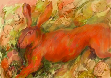 Digital Arts titled "Fire Rabbit" by Kseniya Kozhakhanova, Original Artwork, Digital Painting