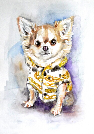 Painting titled "Fashion dog Moschino" by Kseniya Lia, Original Artwork, Watercolor