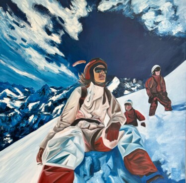 Schilderij getiteld "Blue VR783" door Kseniya Rai, Origineel Kunstwerk, Olie Gemonteerd op Frame voor houten brancard