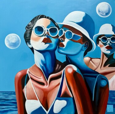 Painting titled "Blue VR781" by Kseniya Rai, Original Artwork, Oil Mounted on Wood Stretcher frame