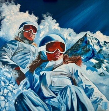 Schilderij getiteld "Blue VR782" door Kseniya Rai, Origineel Kunstwerk, Olie Gemonteerd op Frame voor houten brancard