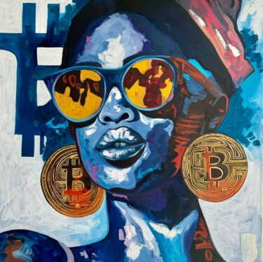 Schilderij getiteld "She wants Bitcoin X…" door Kseniya Rai, Origineel Kunstwerk, Olie