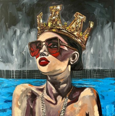 Painting titled "Crypto queen" by Kseniya Rai, Original Artwork, Oil Mounted on Wood Stretcher frame