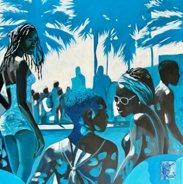 Schilderij getiteld "Blue VR776" door Kseniya Rai, Origineel Kunstwerk, Olie Gemonteerd op Frame voor houten brancard