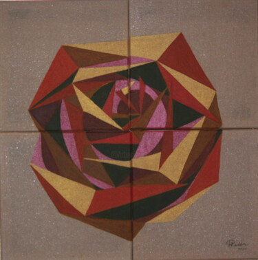 Картина под названием "Geometric Rose Autu…" - Kseniya Redina, Подлинное произведение искусства, Акрил Установлен на Деревян…