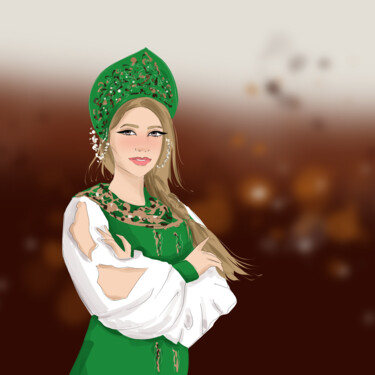 Digital Arts titled "Girl in a kokoshnik" by Kseniya Sketch, Original Artwork, Digital Painting